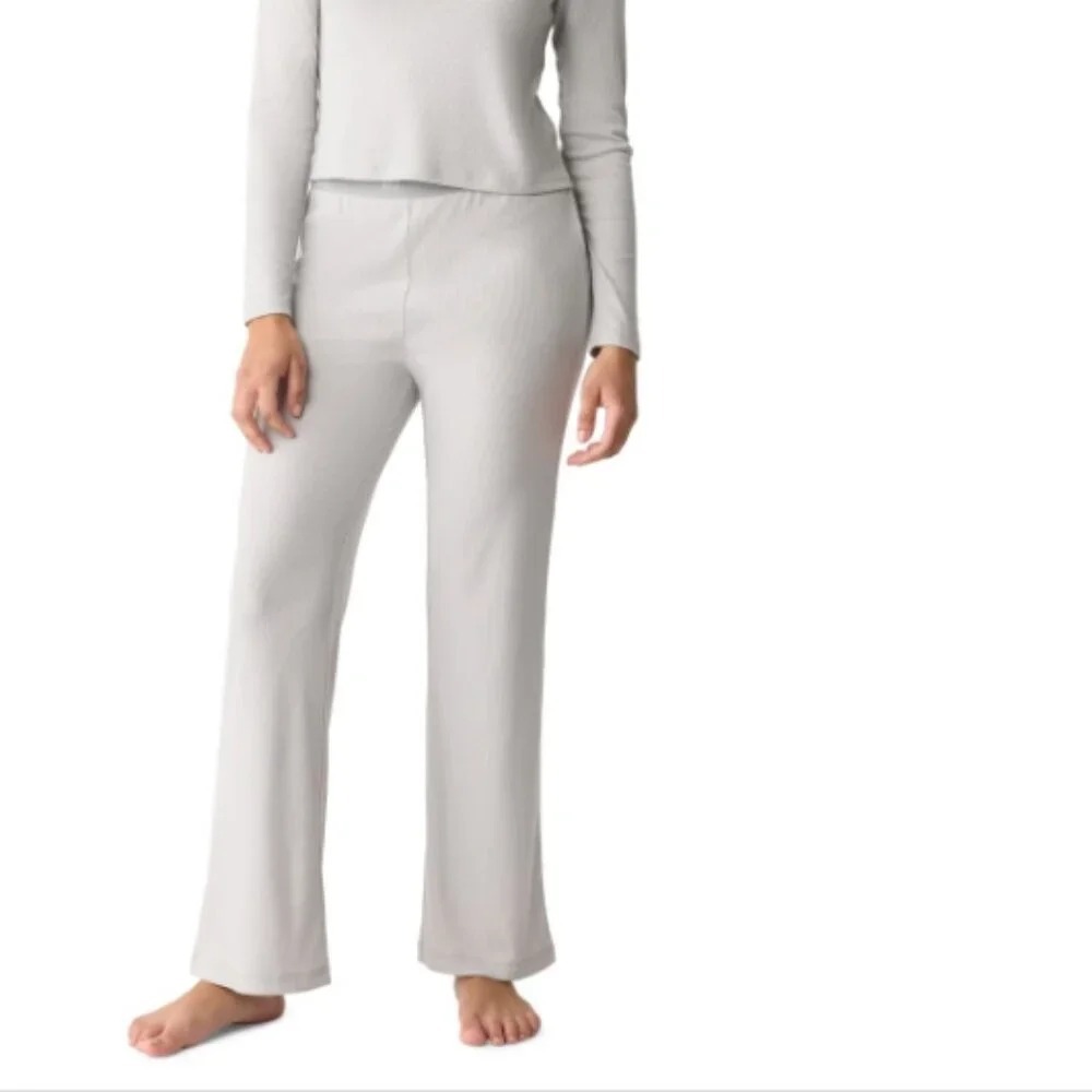 GAP Body Womens Size Large Ribbed High Waisted Pajama Pants Quiet Gray $49 968